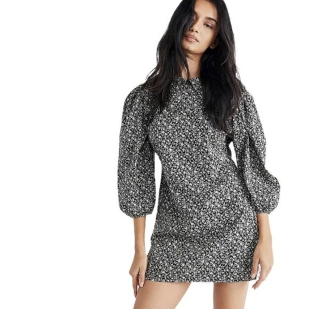 Free People Black Floral Puff Sleeve Mini Dress OB1213357 Size 0